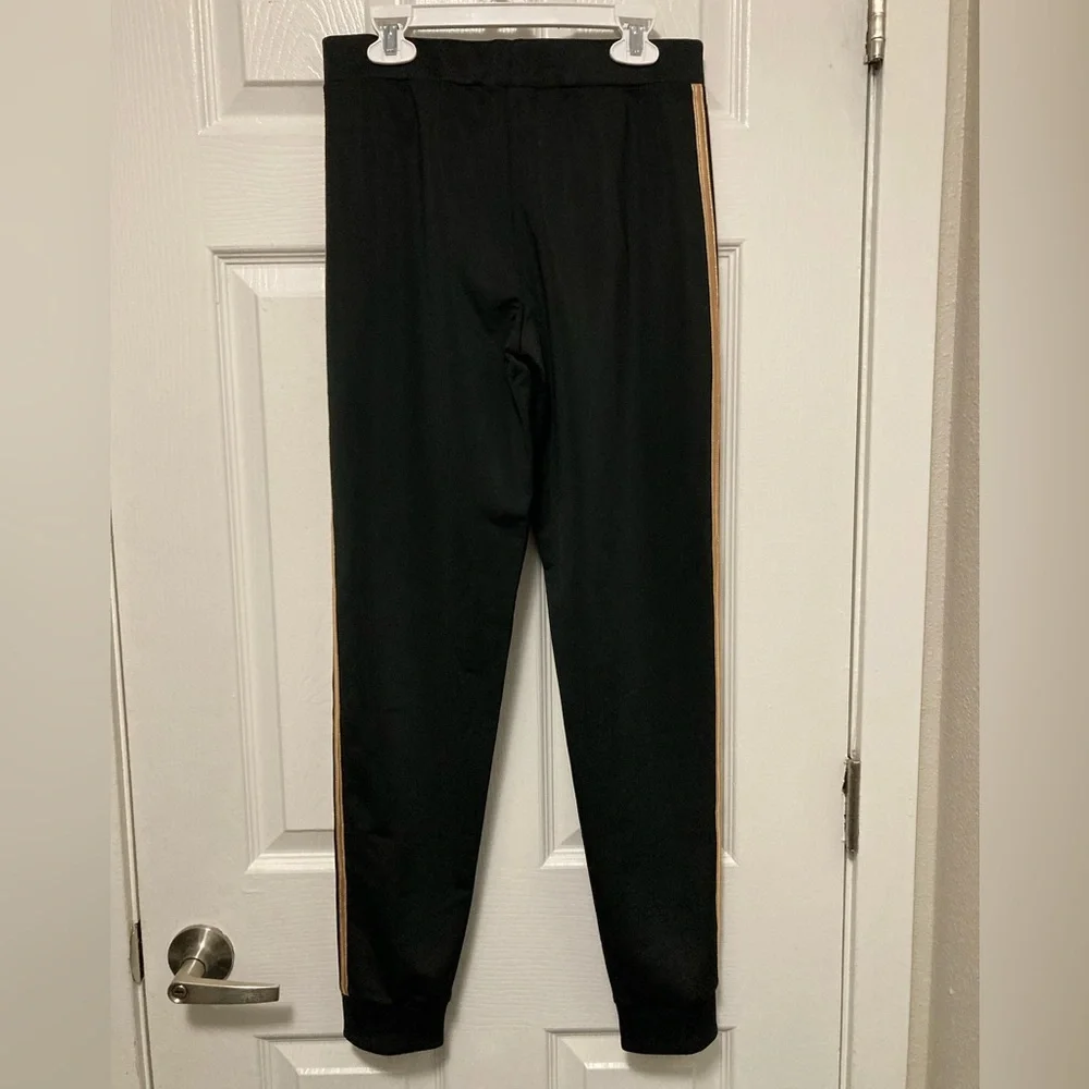 *Adidas Black with Gold/Rose Gold Striped Track Pants #IR